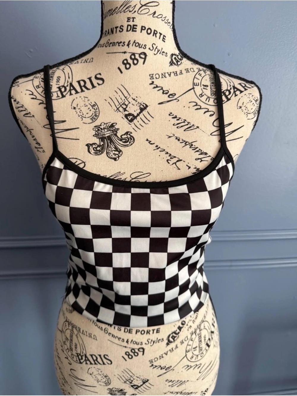 Black & White Check Spaghetti Strap Crop Top